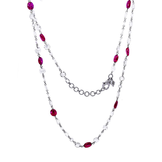 Ruby Beads and Natural Rosecut Diamonds Chain by Ashna Mehta