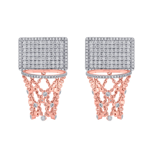 Basketball Hoop Earrings – Full Diamond Backboard – Rose Gold