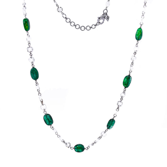 Emerald Beads and Natural Rosecut Diamonds Chain by Ashna Mehta