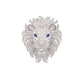 Lion head jewelry piece with diamond details on a white background