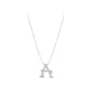 Silver necklace with a letter 'A' pendant on a white background