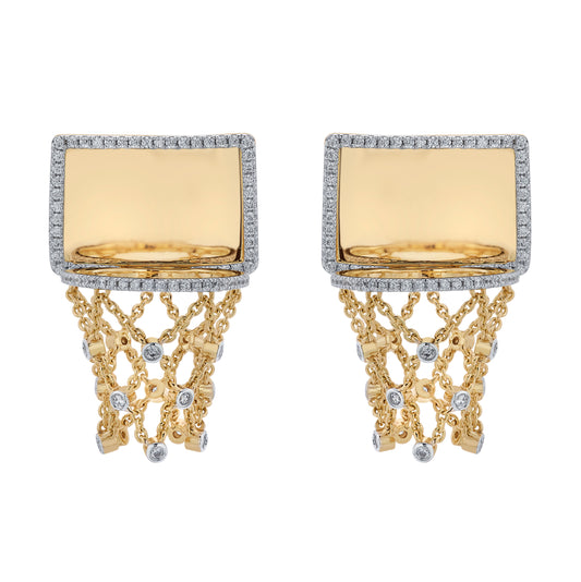 Basketball Hoop Earrings – Diamond Border Backboard – Yellow Gold