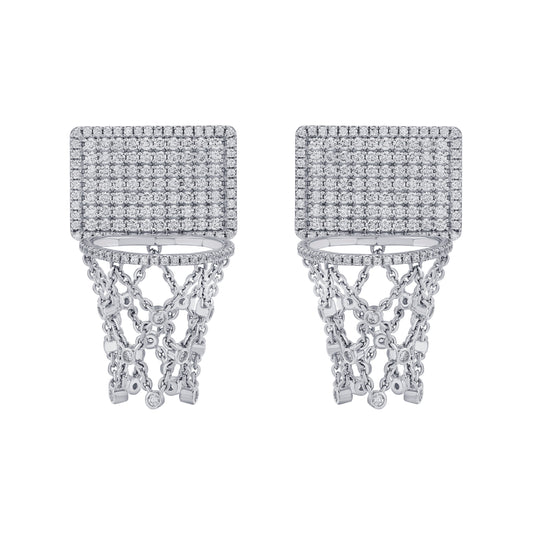 Basketball Hoop Earrings – Full Diamond Backboard – White Gold
