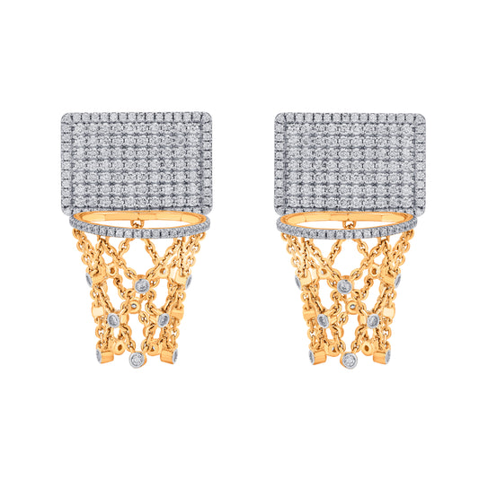 Basketball Hoop Earrings – Full Diamond Backboard – Yellow Gold