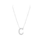 Silver necklace with a 'C' pendant on a white background