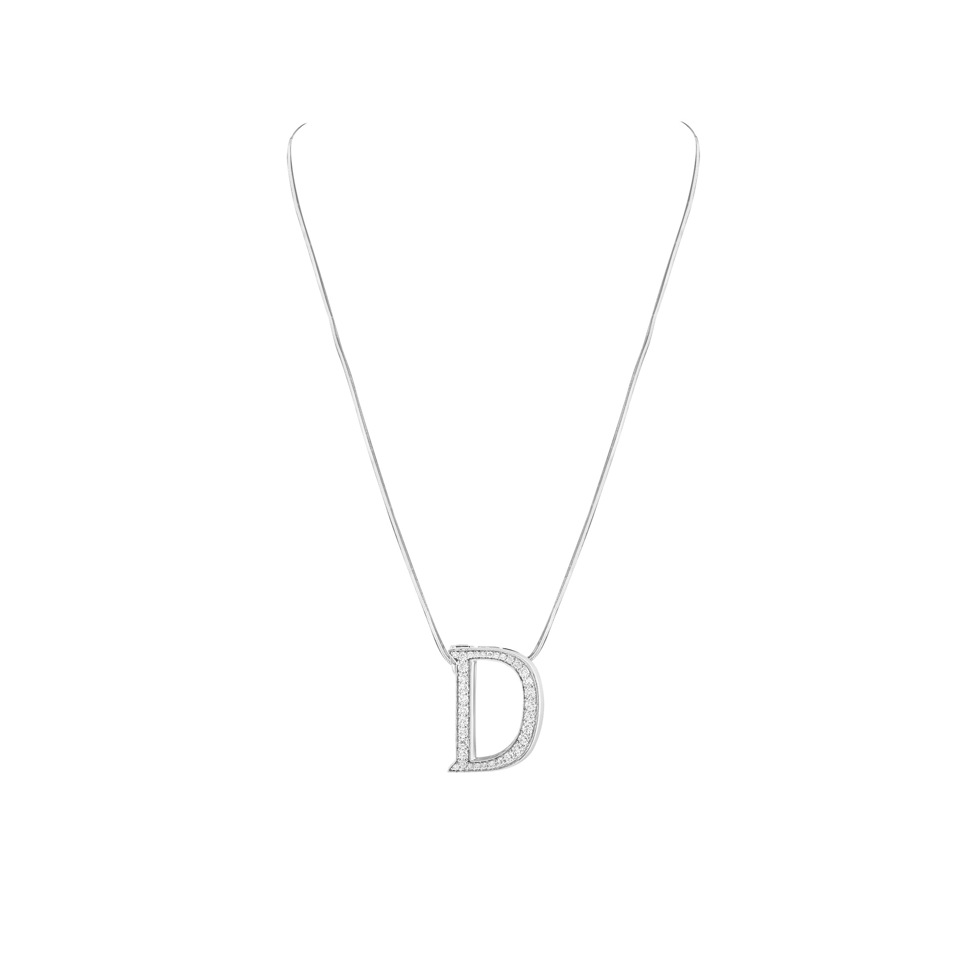 Necklace with a 'D' pendant on a white background