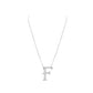 Silver necklace with a letter 'F' pendant on a white background