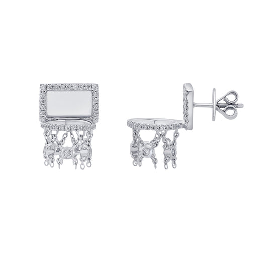 Basketball Mini Hoop Earrings – Border Diamond Backboard – White Gold