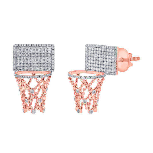 Basketball Hoop Earrings – Full Diamond Backboard – Rose Gold