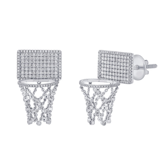 Basketball Hoop Earrings – Full Diamond Backboard – White Gold