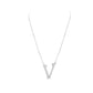 Silver necklace with a V-shaped pendant on a white background