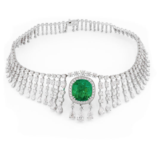 Columbain Emerald Diamond Choker by Ashna Mehta