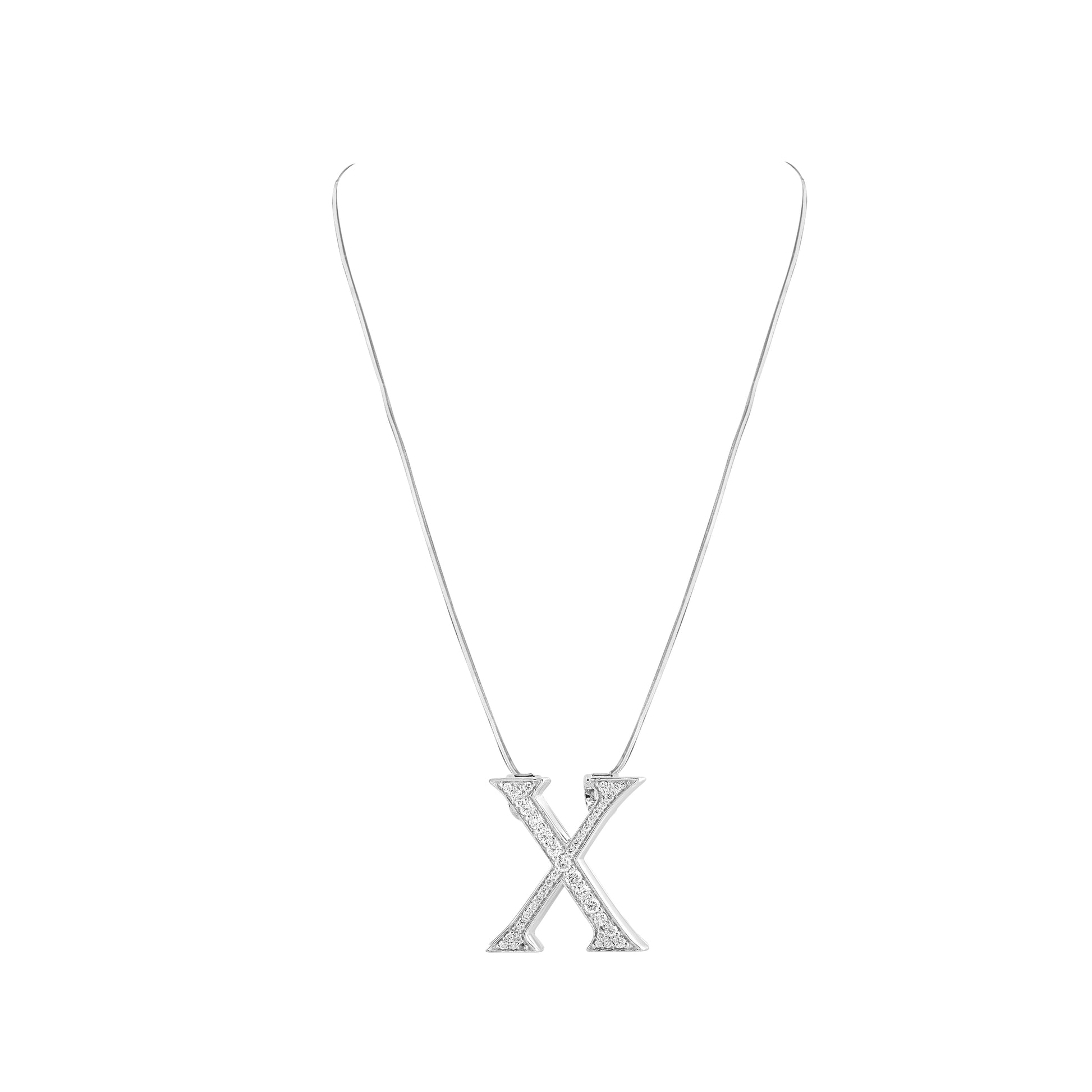Necklace with a letter 'X' pendant on a white background