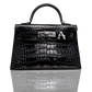 Black crocodile skin handbag with a visible brand logo on a white background, collection-preview.