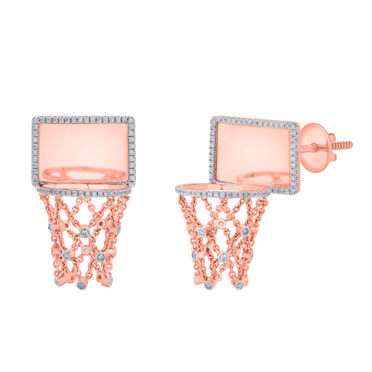 Basketball Hoop Earrings – Diamond Border Backboard – Rose Gold