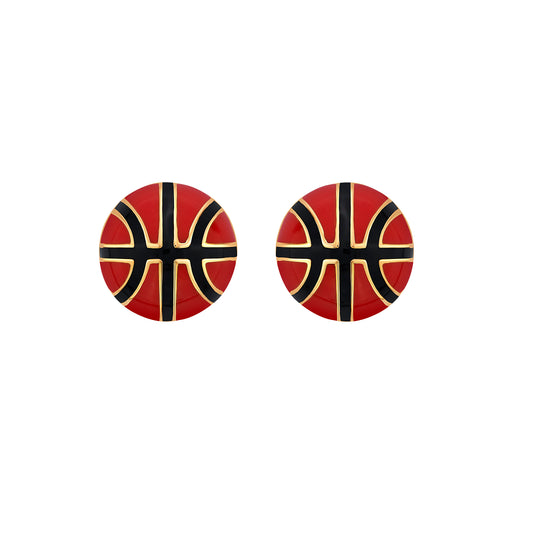 Basketball Stud Earrings — Gold & Enamel