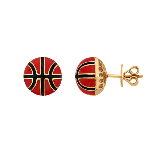 Basketball Stud Earrings — Gold & Enamel